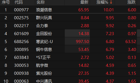 算力概念股午后震荡走高 浪潮信息、群兴玩具涨停
