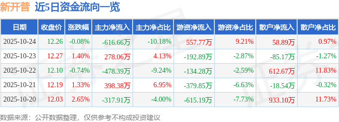 股票行情快报：新开普（300248）10月24日主力资金净卖出616.66万元