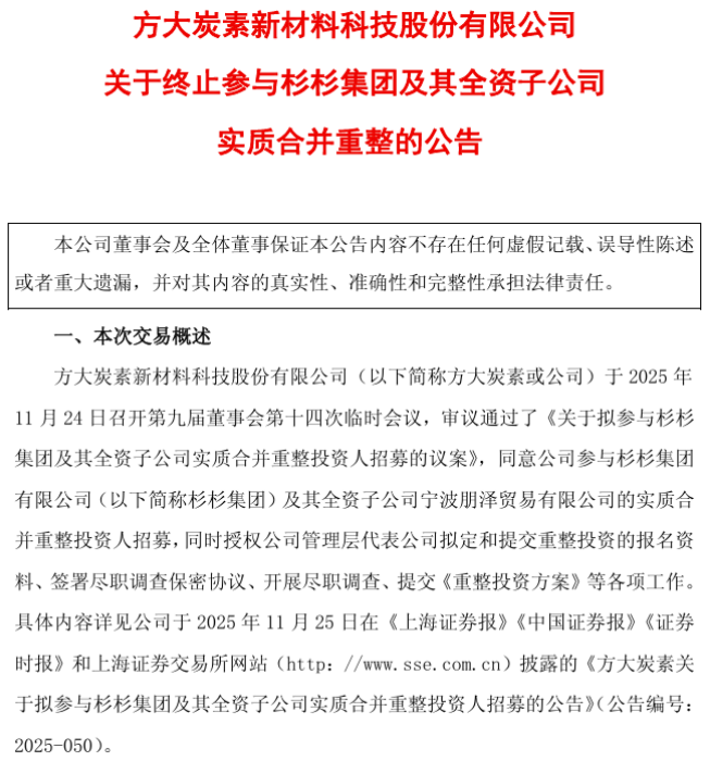 方大炭素退场，杉杉集团重整谁接手？